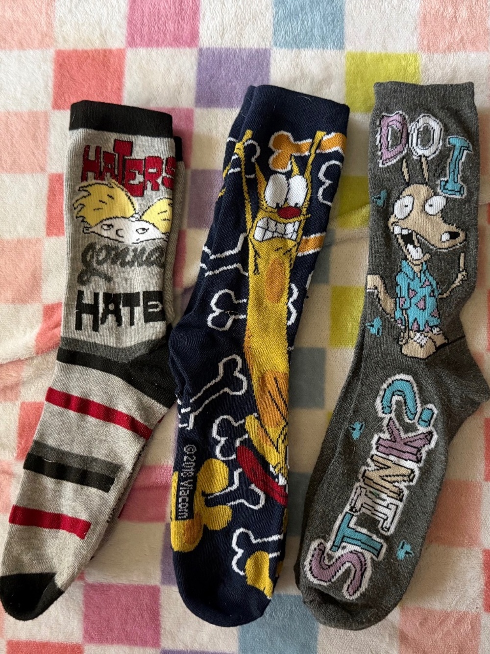 Hey Arnold, cat and dog, and Rocos Modern life socks set of 3 pair